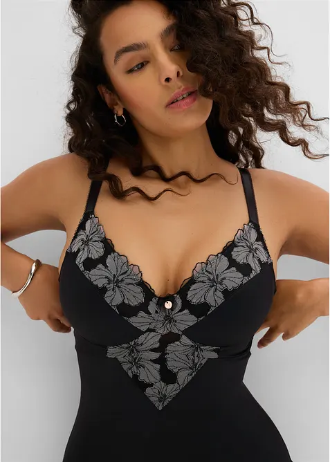 Body senza ferretto con ricamo ed effetto modellante forte, bonprix