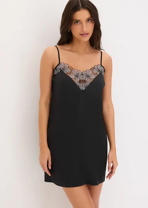 Sottoveste di satin con raffinato ricamo, bonprix