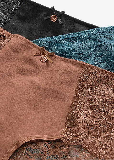 Panty con cotone biologico e pizzo (pacco da 4), bonprix
