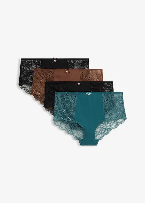 Panty con cotone biologico e pizzo (pacco da 4), bonprix