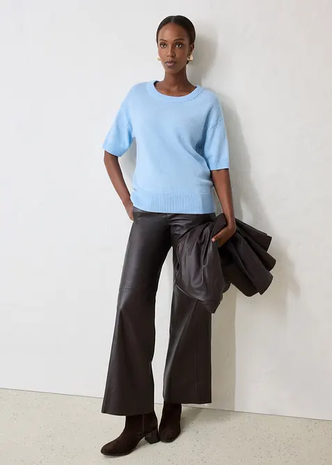 Maglione oversize a maniche corte in misto lana, bonprix