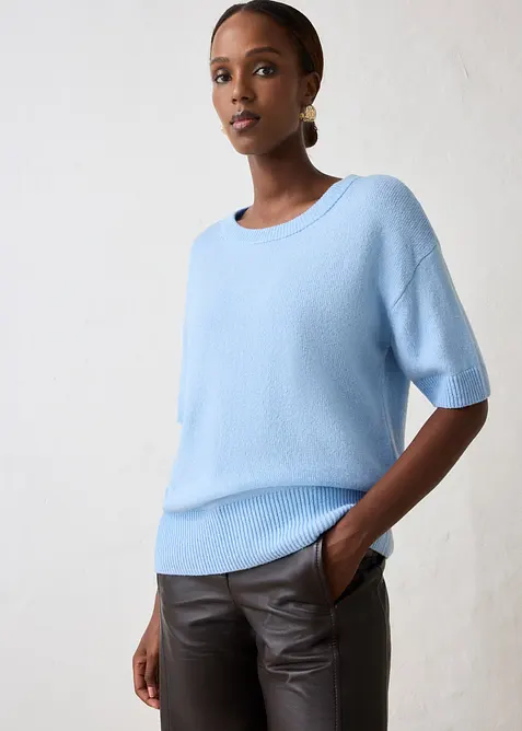 Maglione oversize a maniche corte in misto lana, bonprix