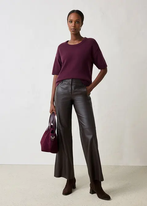 Maglione oversize a maniche corte in misto lana, bonprix