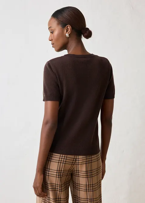 Maglione a maniche corte in puro cachemire con Good Cashmere Standard&reg;, bonprix