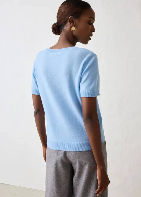Maglione a maniche corte in puro cachemire con Good Cashmere Standard&reg;, bonprix