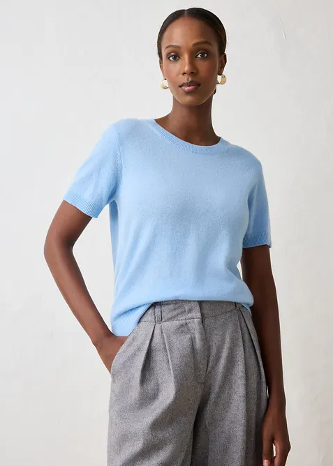 Maglione a maniche corte in puro cachemire con Good Cashmere Standard&reg;, bonprix