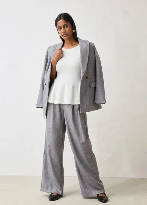 Maglione a maniche corte in misto  lana con baschina, bonprix