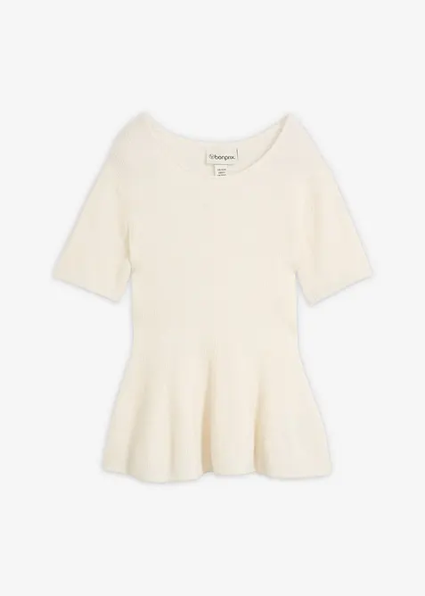 Maglione a maniche corte in misto  lana con baschina, bonprix