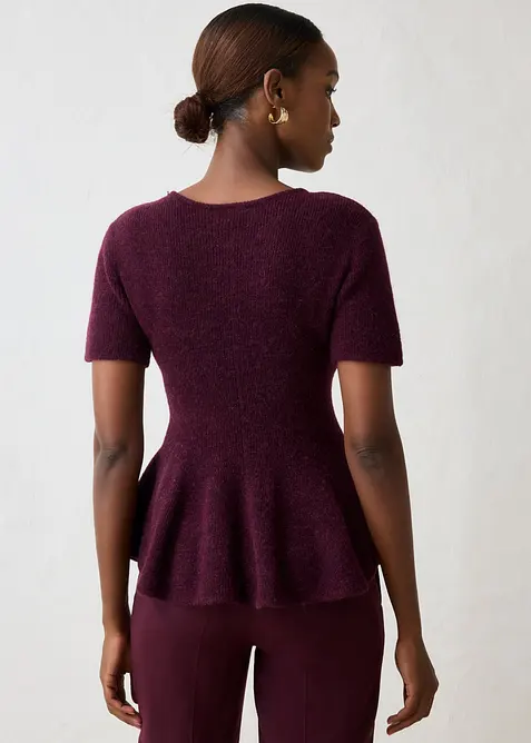 Maglione a maniche corte in misto  lana con baschina, bonprix