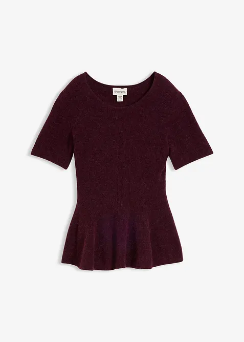 Maglione a maniche corte in misto  lana con baschina, bonprix