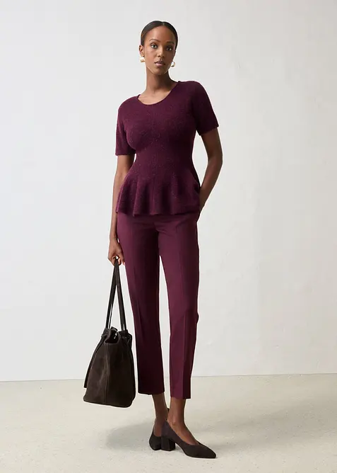 Maglione a maniche corte in misto  lana con baschina, bonprix
