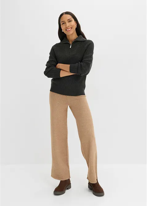 Maglione con collo alto e zip in misto viscosa morbido, bonprix