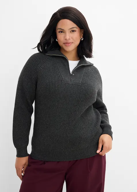 Maglione con collo alto e zip in misto viscosa morbido, bonprix