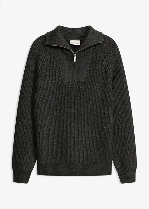 Maglione con collo alto e zip in misto viscosa morbido, bonprix