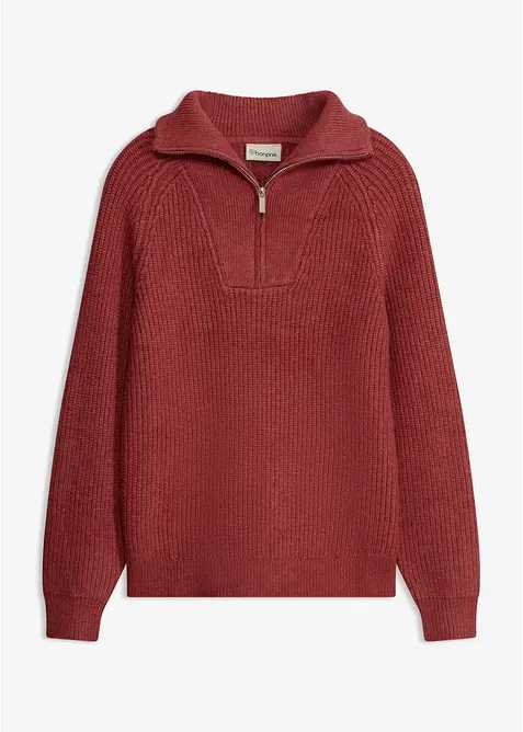 Maglione con collo alto e zip in misto viscosa morbido, bonprix