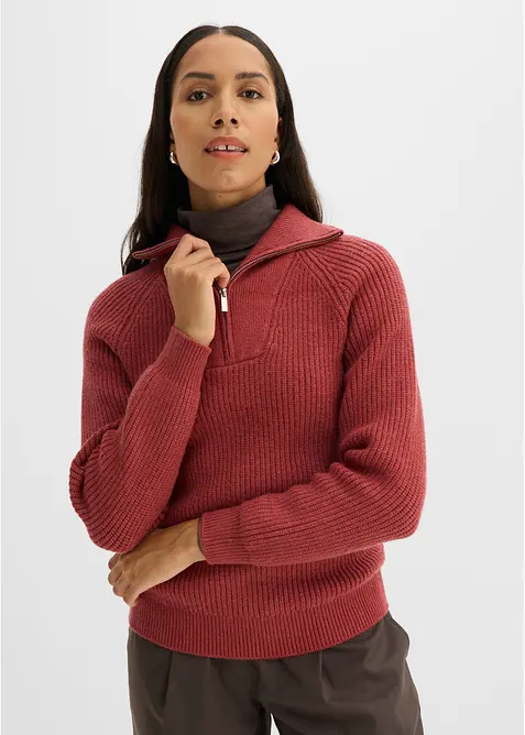 Maglione con collo alto e zip in misto viscosa morbido, bonprix