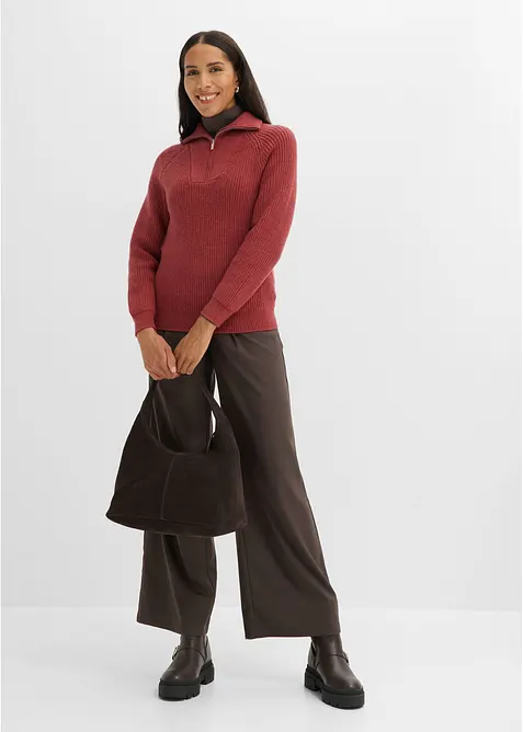 Maglione con collo alto e zip in misto viscosa morbido, bonprix