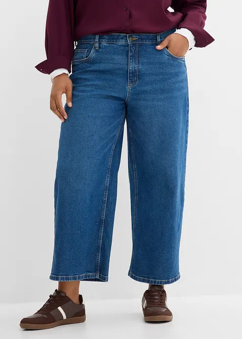 Jeans wide leg cropped, vita media, bonprix