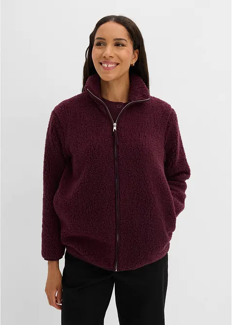 Felpa con zip in pile teddy, bonprix