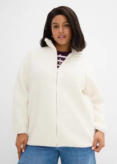 Felpa con zip in pile teddy, bonprix