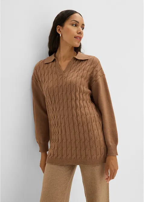 Maglione oversize con motivo a trecce, bonprix