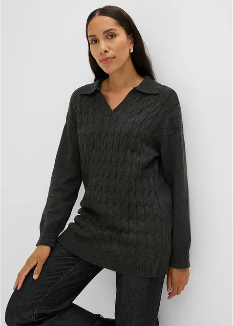 Maglione in misto viscosa con motivo a trecce, bonprix