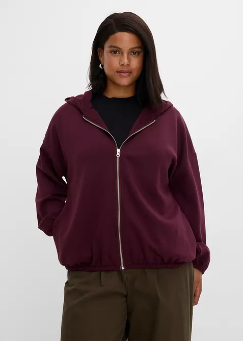 Felpa con zip, cappuccio e fondo a palloncino, bonprix