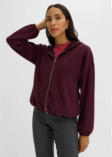 Felpa con zip, cappuccio e fondo a palloncino, bonprix