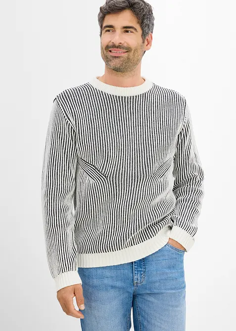 Maglione a coste in misto cotone, loose fit, bonprix