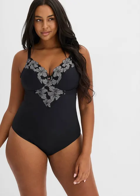 Body senza ferretto con ricamo ed effetto modellante forte, bonprix