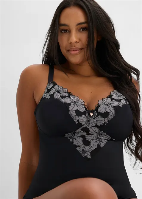 Body senza ferretto con ricamo ed effetto modellante forte, bonprix