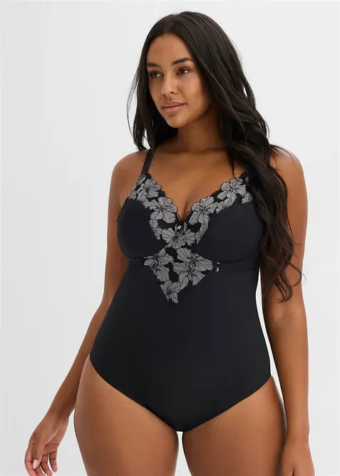 Body senza ferretto con ricamo ed effetto modellante forte, bonprix