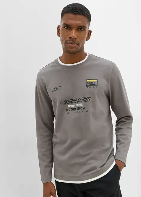 Maglia a maniche lunghe effetto 2 in 1 in puro cotone biologico, bonprix