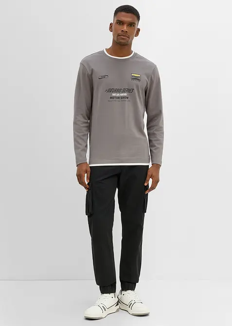 Maglia a maniche lunghe effetto 2 in 1 in puro cotone biologico, bonprix