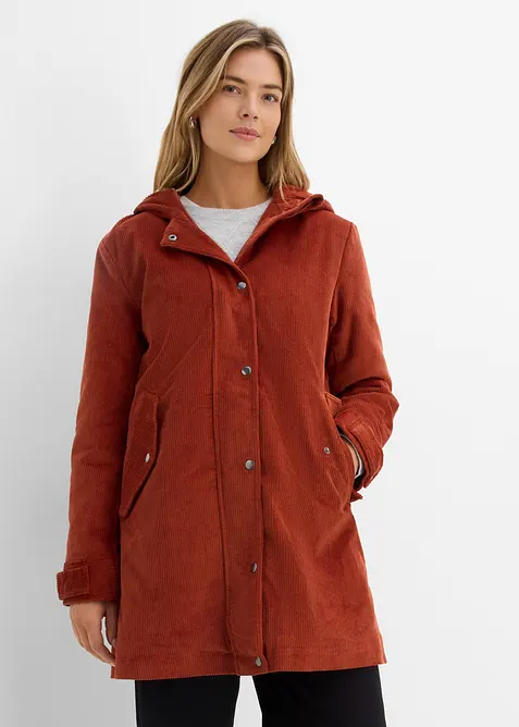 Parka svasato in velluto con fodera in pile teddy e cappuccio, bonprix
