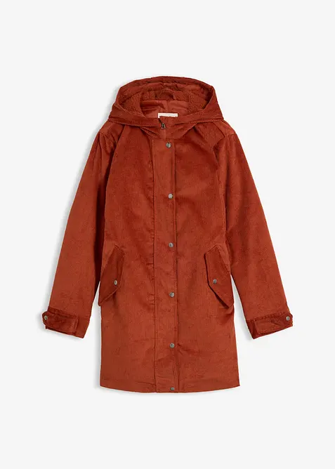 Parka svasato in velluto con fodera in pile teddy e cappuccio, bonprix