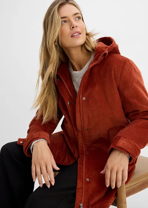 Parka svasato in velluto con fodera in pile teddy e cappuccio, bonprix