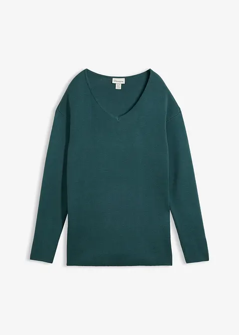 Maglione a coste Milano con scollo a V, bonprix