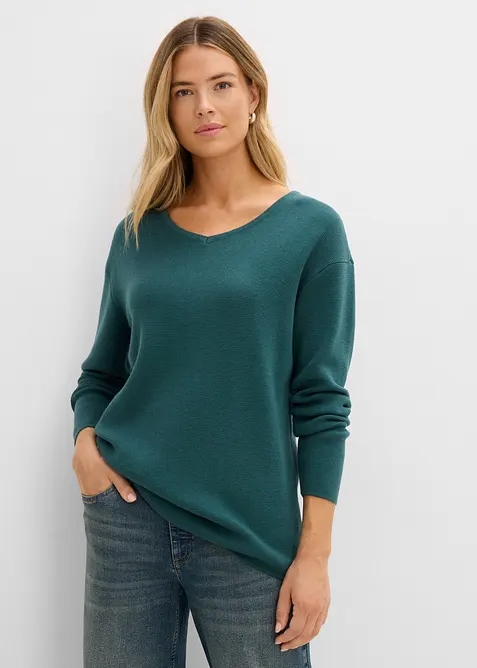 Maglione a coste Milano con scollo a V, bonprix