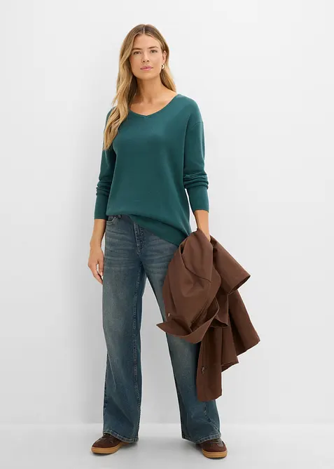 Maglione a coste Milano con scollo a V, bonprix