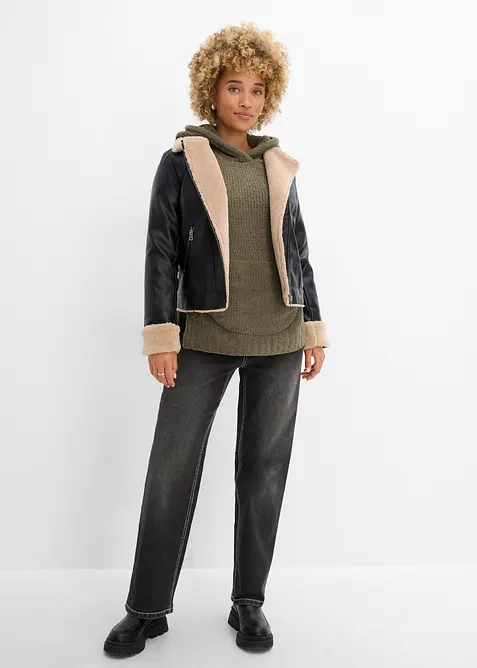 Maglione in pile teddy con cappuccio, bonprix