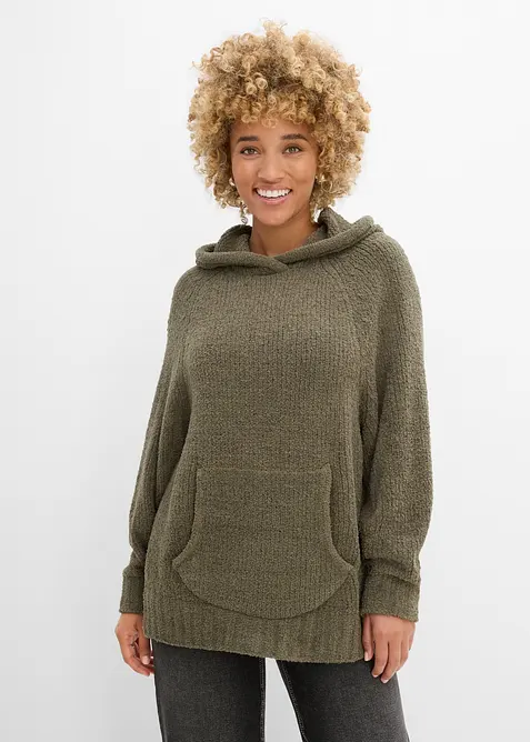 Maglione in pile teddy con cappuccio, bonprix