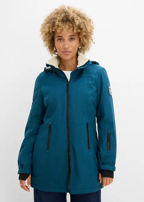 Giacca lunga tecnica impermeabile con pile teddy, bonprix