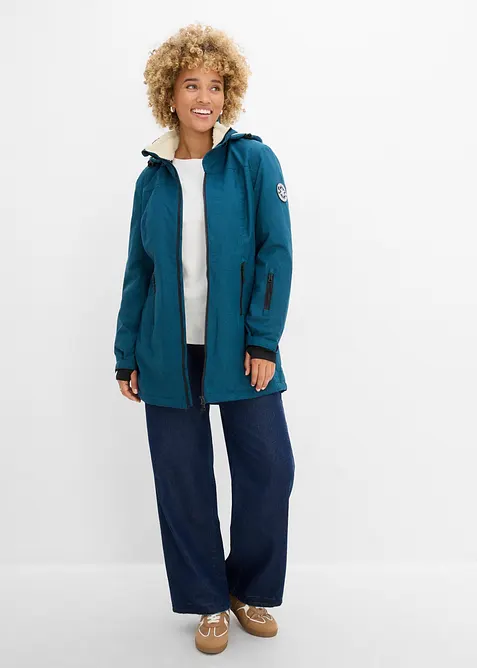 Giacca lunga tecnica impermeabile con pile teddy, bonprix
