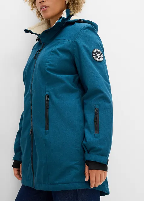 Giacca lunga tecnica impermeabile con pile teddy, bonprix
