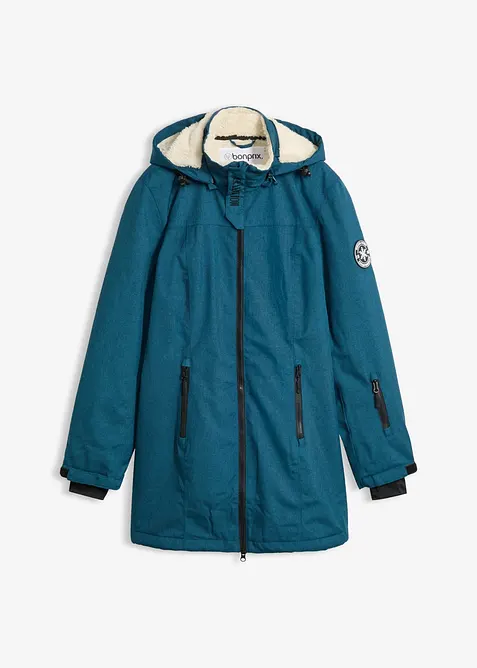 Giacca lunga tecnica impermeabile con pile teddy, bonprix