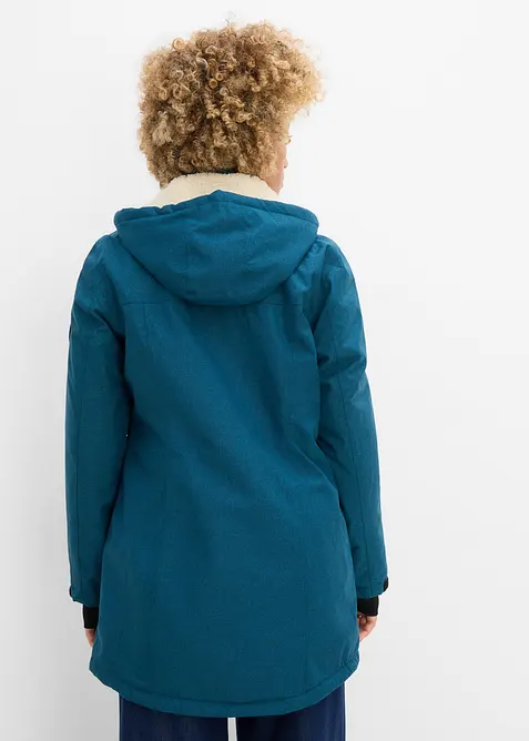 Giacca lunga tecnica impermeabile con pile teddy, bonprix