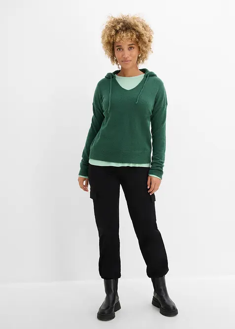 Maglione con scollatura a V e cappuccio, bonprix