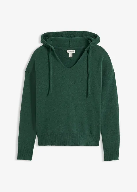 Maglione con scollatura a V e cappuccio, bonprix