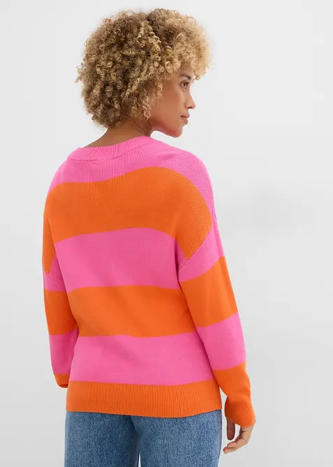 Maglione con scollo rotondo in maglia fine color block, bonprix